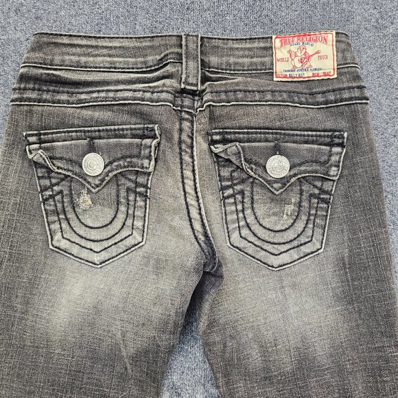 True Religion Billy Big T Jeans womens 26 Black Stretch Flap pockets distressed - Picture 13 of 16